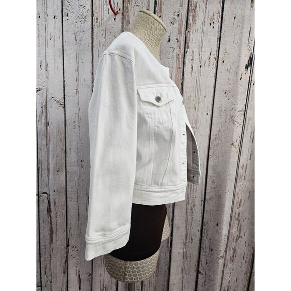 NORTHSTYLE Women's Large Cropped Denim Jacket White Button Up Jean Cotton EUC - Picture 5 of 11